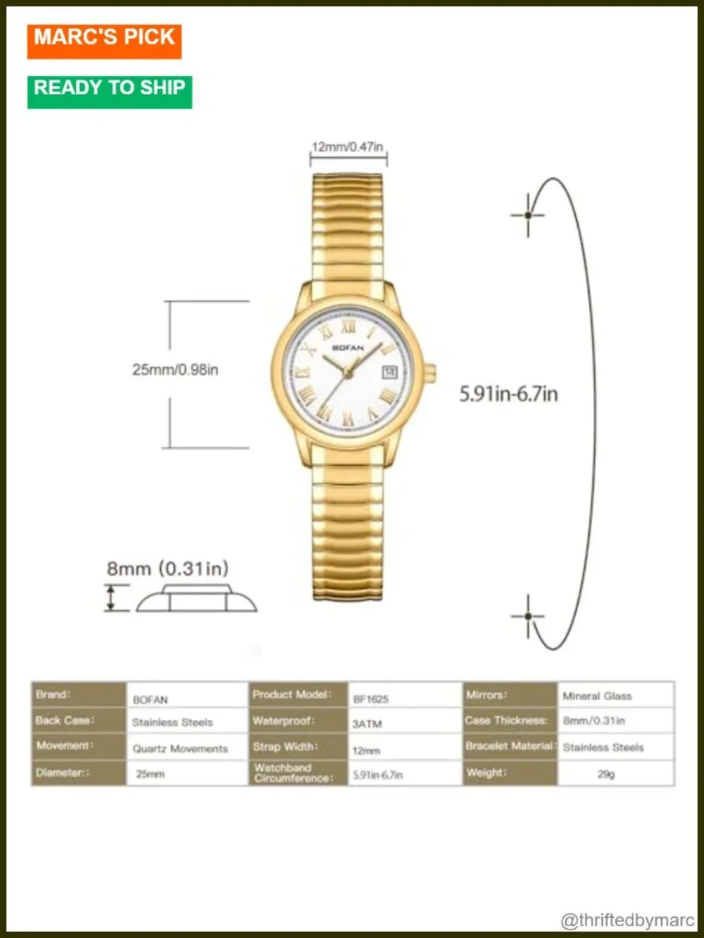 Vintage Stainless Steel Expansion Band Watch with Date Display, Water